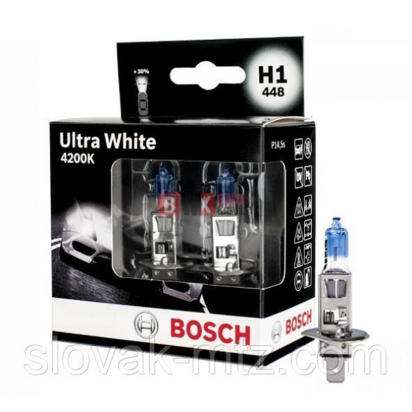 Автолампа BOSCH Ultra White 4200K H1 55W 12V P14,5s (1987301180) 2шт./бокс