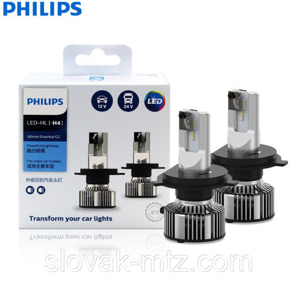 Комплект диодных ламп PHILIPS 11342UE2X2 H4 21W 12-24V Ultinon Essential G2 6500K